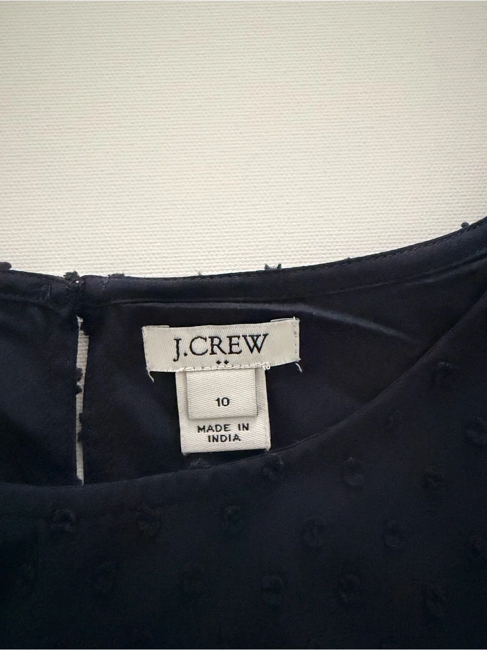 J. Crew Navy Textured Dot Ruffle Neck Blouse